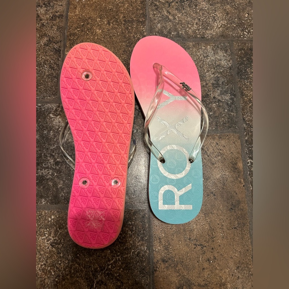 Roxy Pink and Blue Sandals with Clear Straps